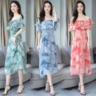 Tie-dyed Cold-shoulder Chiffon Dress