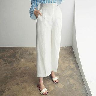 Band-waist Cotton Wide-leg Pants