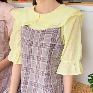 Layered-collar Ruffled Chiffon Blouse
