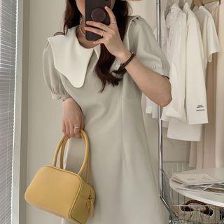 Short Sleeve Contrast Collar Mini Shift Dress