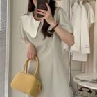 Short Sleeve Contrast Collar Mini Shift Dress
