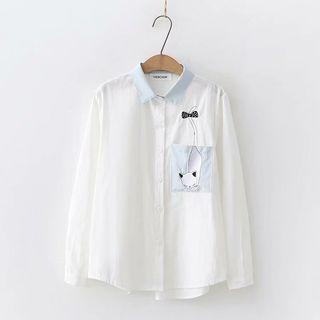 Long-sleeve Cat Applique Shirt