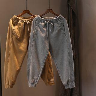 Drawstring Plain Fleece Lined Sweatpants