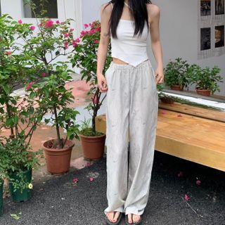 Printed Wide-leg Pants Gray - One Size