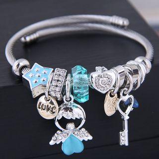 Rhinestone Angel & Key Bangle