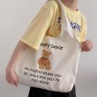Lettering Bear Print Tote Bag