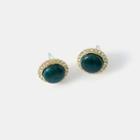 Rhinestone Gemstone Earring 1 Pair - Bluish Green & Gold - One Size