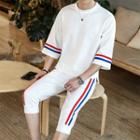 Set: Striped 3/4-sleeve T-shirt + Capri Sweatpants