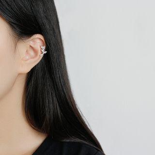 925 Sterling Silver Rhinestone Leaves Ear Cuff Single - Silver - One Size