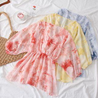 Dolman-sleeved Tie-dyed Chiffon Top