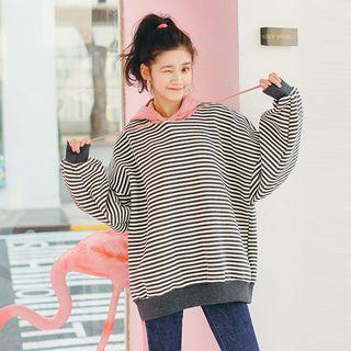 Color Block Striped Panel Hoodie