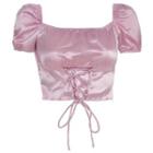 Balloon-sleeve Lace-up Cropped Blouse