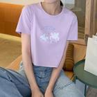 Short Sleeve Unicorn Print Crop T-shirt