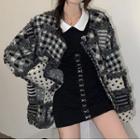 Patterned Button-up Jacket Black & White - One Size