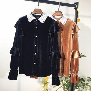 Lace Collar Velvet Long-sleeve Shirt