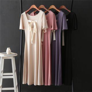 Tie-back Short-sleeve Midi T-shirt Dress