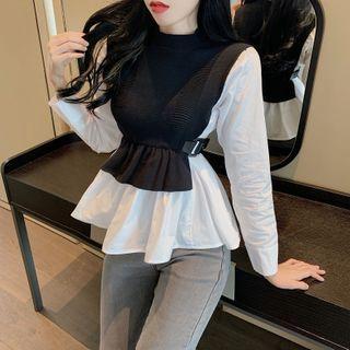 Mock Two-piece Long-sleeve Peplum Top