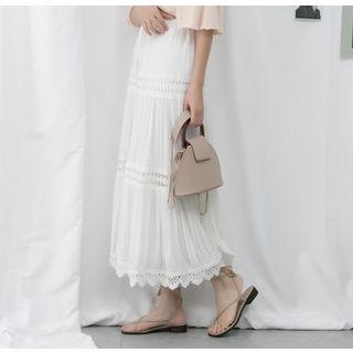 Scallop Hem Perforated Trim Midi Skirt