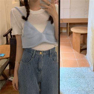 Plain Knitted Crop Tank Top/ Plain Over-sized Short Sleeve Top