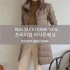 Detachable-hood Duck-down Padded Coat With Pouch