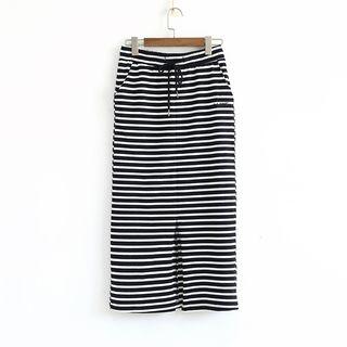 Striped Drawstring Midi Skirt