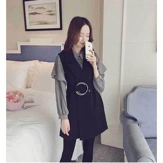 Set: Ruffle Trim Blouse + Tie Waist Vest