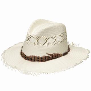Raw-hem Woven Straw Hat Ivory - One Size