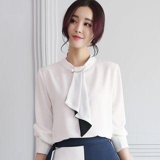 Long-sleeve Paneled Blouse / A-line Skirt