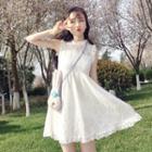 Lace Sleeveless A-line Dress White - One Size