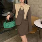 Plain Blazer / Mini A-line Skirt / Collared Blouse / Set