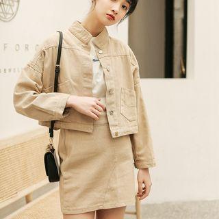 Set: Pocket Detail Denim Jacket + Mini Straight-fit Skirt