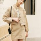 Set: Pocket Detail Denim Jacket + Mini Straight-fit Skirt
