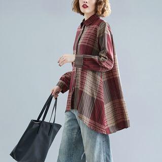 Plaid Long-sleeve Shirt Red - L