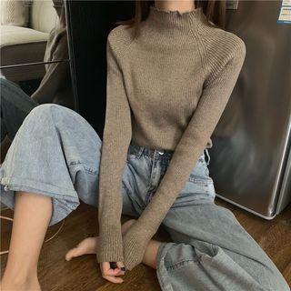 Lettuce Edge Mock-turtleneck Rib Knit Top