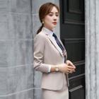 Plain Blazer / V-neck Buttoned Vest / Tie-neck Blouse / Pencil Skirt / Straight-cut Pants / Set