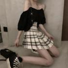 3/4-sleeve Cold Shoulder Rhinestone Chiffon Top