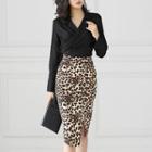 Wrap Blouse / Leopard Print Pencil Skirt