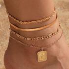 Set Of 4: Alloy Anklet (assorted Designs) 15571 - 4 Pcs - Gold - One Size