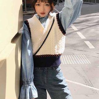 Color Panel Cable-knit Sweater Vest