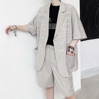 Set: Lettering Single-button Elbow-sleeve Blazer + Shorts