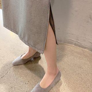 Slit-hem Check Midi Skirt Black - One Size