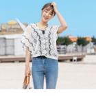Batwing-sleeve Lace Top With Camisole White - F