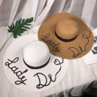 Lettering Wide Brim Straw Hat
