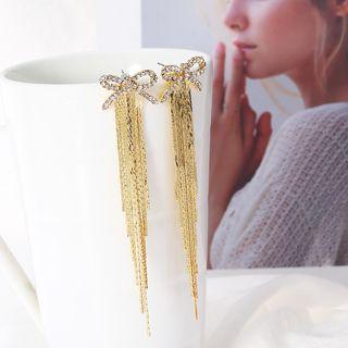Rhinestone Bow Tasseled Drop Earring