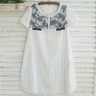 Short-sleeve Embroidered Striped Dress