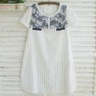 Short-sleeve Embroidered Striped Dress