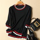 Contrast Trim 3/4-sleeve Knit Pullover