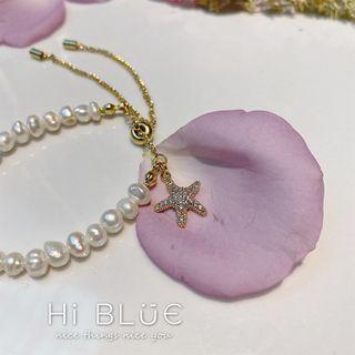Faux Pearl & Shell Bracelet Gold - One Size