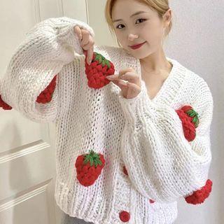 Strawberry-accent V-neck Cardigan