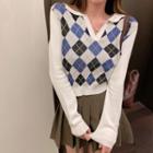V-neck Argyle Top